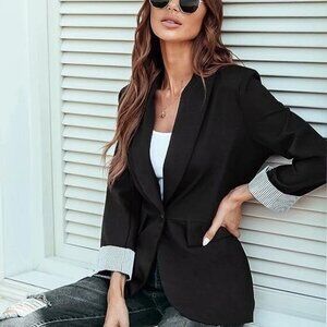 Genhoo Size S Black Blazer, Contrasting Stripe Cuffs, Excellent Used Condition.